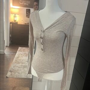 Z Supply Taupe Ribbed Bodysuit